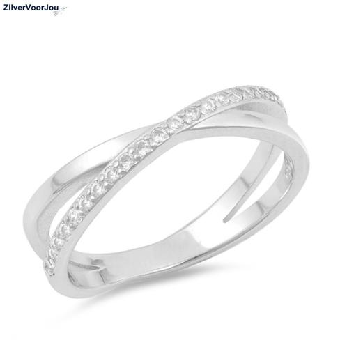 Zilveren cross ring witte cz, Sieraden, Tassen en Uiterlijk, Ringen, Nieuw, Verzenden