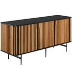 Dressoir Lineo, lamellenlook, 3 kastvakken - zwart/bruin, Huis en Inrichting, Kasten | Wandmeubels, Verzenden, Nieuw