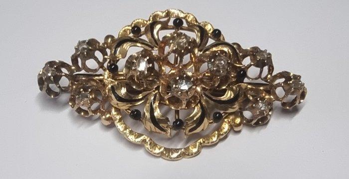 Broche - 18 karaat Geel goud - 0.35ct. tw. Diamant, Sieraden, Tassen en Uiterlijk, Antieke sieraden