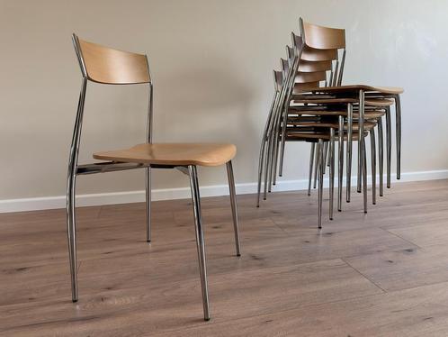 (12x) design stoelen – Sergio Mian voor Altek (Italië), Huis en Inrichting, Stoelen, Bruin, Zo goed als nieuw, Hout, Metaal