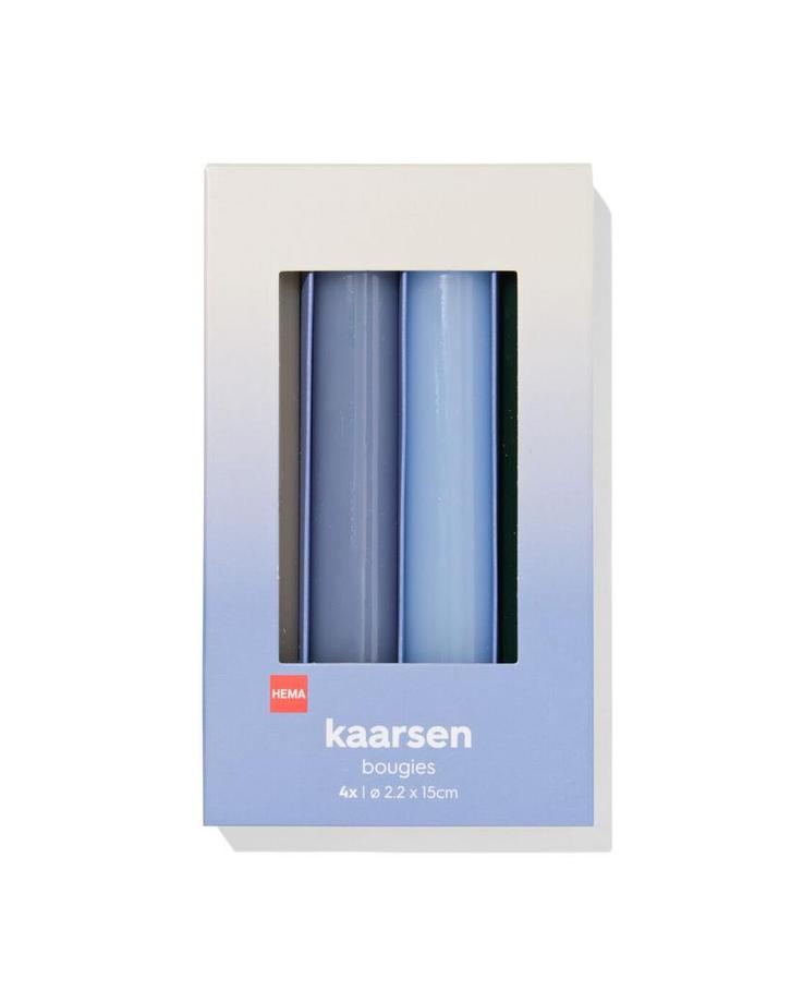 HEMA Huishoudkaarsen 16x2.2cm blauw - 4 stuks 2+1 gratis, Huis en Inrichting, Woonaccessoires | Kandelaars en Kaarsen, Nieuw, Verzenden