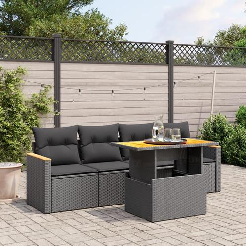 vidaXL 5-delige Loungeset met kussens poly rattan zwart, Tuin en Terras, Tuinsets en Loungesets, Loungeset, Nieuw, Rotan, Verzenden