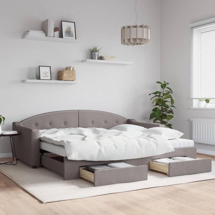 vidaXL Slaapbank met onderschuifbed en lades 90x200 cm stof, Huis en Inrichting, Slaapkamer | Bedden, 90 cm, 200 cm, Eenpersoons