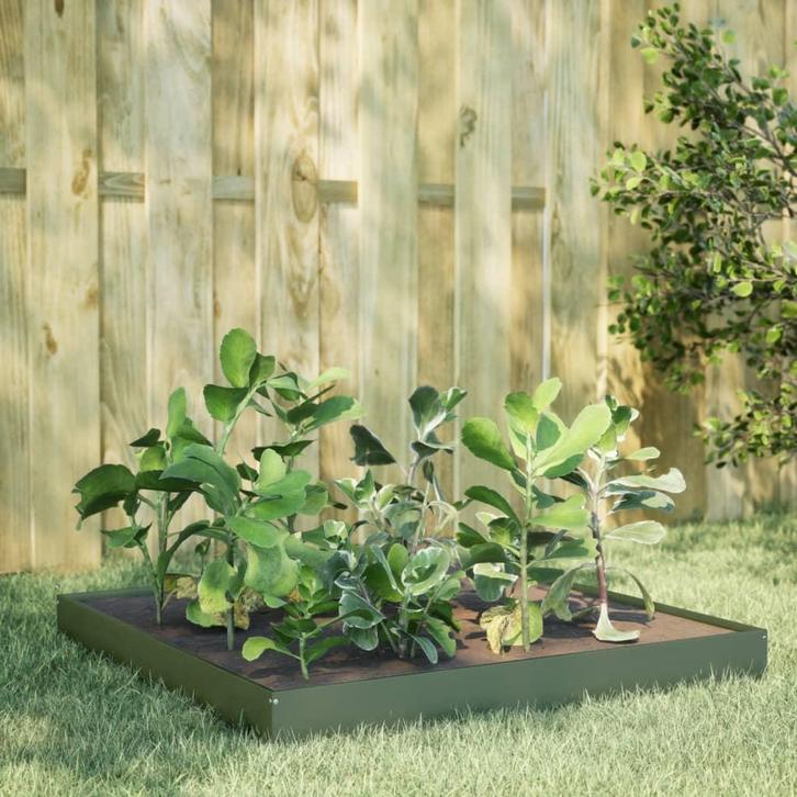 vidaXL Plantenbak verhoogd 100x100x18,5 cm staal olijfgroen, Tuin en Terras, Bloembakken en Plantenbakken, Nieuw, Metaal, Verzenden