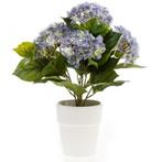Kunstplant Hortensia blauw in witte pot 37 cm  - Kunst hor.., Huis en Inrichting, Ophalen of Verzenden