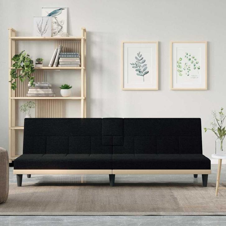 vidaXL Slaapbank met bekerhouders stof zwart, Huis en Inrichting, Banken | Bankstellen, Nieuw, 200 tot 250 cm, Stof, Verzenden