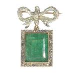 Broche - 18 karaat Geel goud, Zilver -  4.00ct. tw. Smaragd, Sieraden, Tassen en Uiterlijk, Antieke sieraden