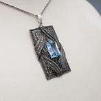 Zilver, Art Deco, Blauwe Spinel(Getest) - Ketting met hanger