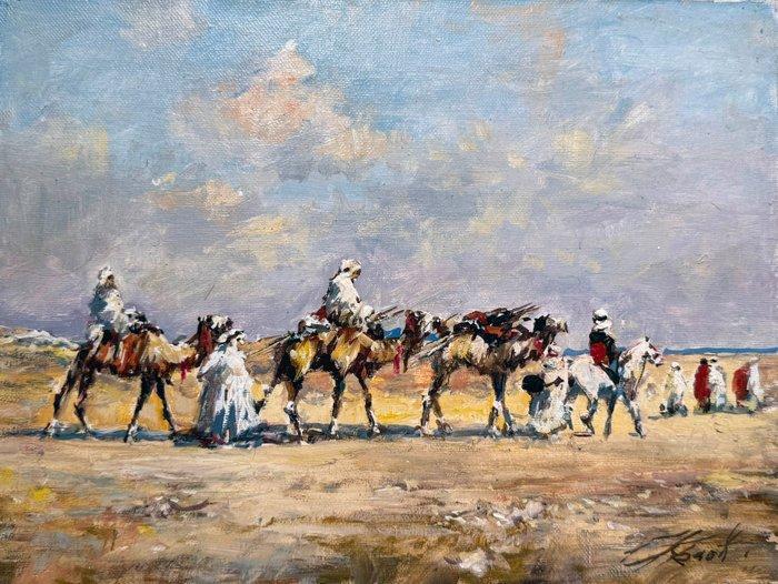 Mikhail Kraiev (1957) - Caravane dans le Désert - Soleil du, Antiek en Kunst, Kunst | Schilderijen | Klassiek