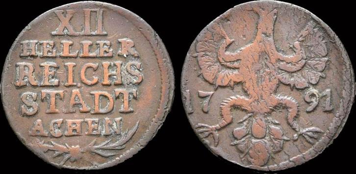 Germany Aachen Stadt 12 heller 1791 koper, Postzegels en Munten, Munten | Europa | Niet-Euromunten, Verzenden