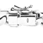 Zilveren gourmet schakel armband met graveerplaat | 21 cm, Gebruikt, Ophalen of Verzenden, Zilver, Overige kleuren