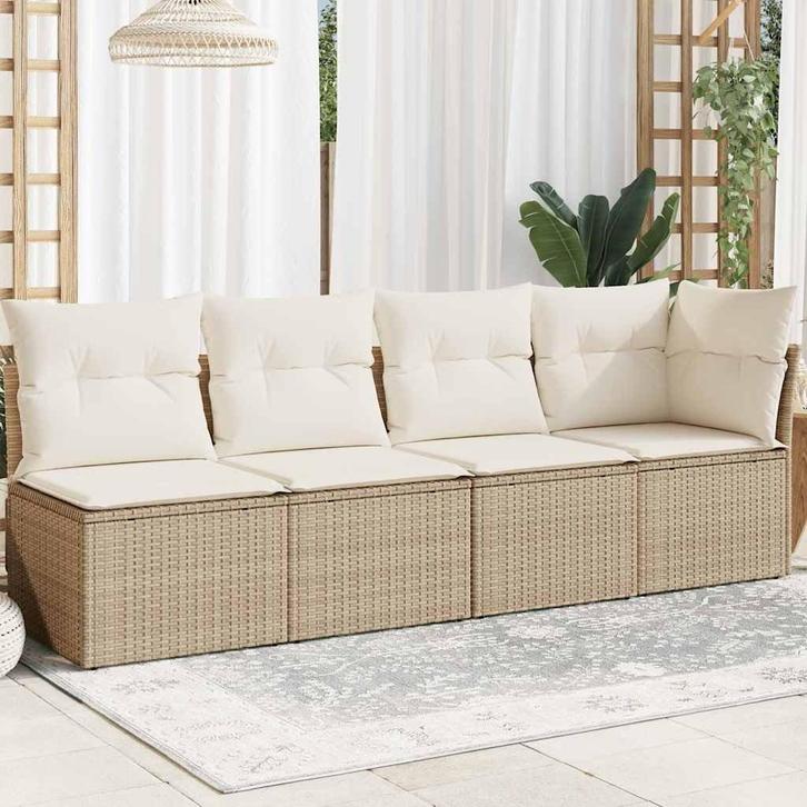 Tuinbank 4-zits Poly Rattan Beige | Gebruikt | 40% Korting, Tuin en Terras, Tuinbanken, Nieuw, Kunststof, Ophalen of Verzenden
