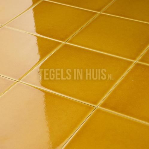 Wandtegel evolution glans amber geel craquelé 15x15 cm, Doe-het-zelf en Verbouw, Tegels, Wandtegels, Nieuw, 10 m² of meer, Keramiek