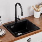 Spoelbak - Wasbak - Gootsteen - 50x45 cm - Zwart - Auralum, Verzenden, Zo goed als nieuw