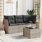 vidaXL 4-delige Loungeset met kussens poly rattan lichtgrijs, Tuin en Terras, Verzenden, Nieuw, Rotan, Loungeset