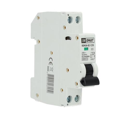 EMAT installatieautomaat 1-polig+nul 25A C-Kar (85001009), Doe-het-zelf en Verbouw, Elektra en Kabels, Verzenden