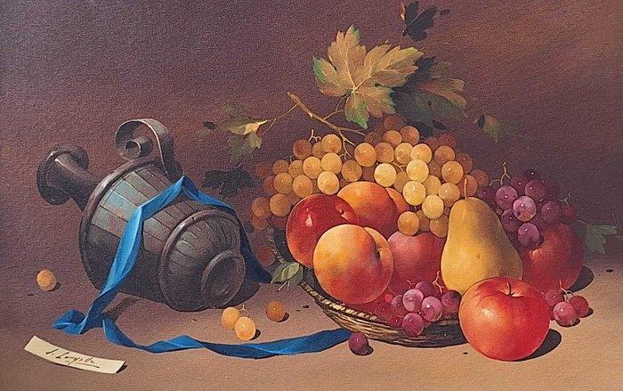 Salvatore Langella (XX) - Natura morta (cesto con frutta, Antiek en Kunst, Kunst | Schilderijen | Klassiek