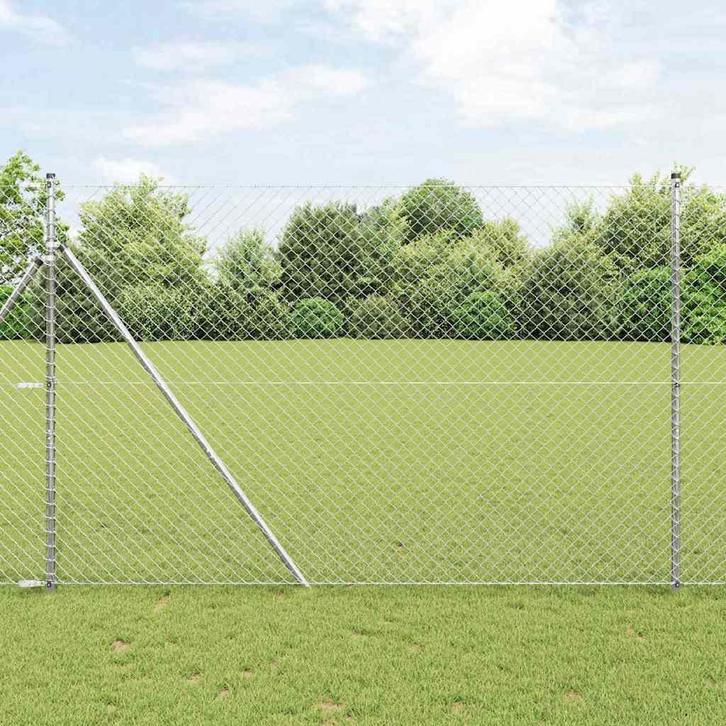 vidaXL Ketenlink Hek met Palen Zilver 1.6 x 10 m Staal, Tuin en Terras, Schuttingen, Nieuw, IJzer, Verzenden