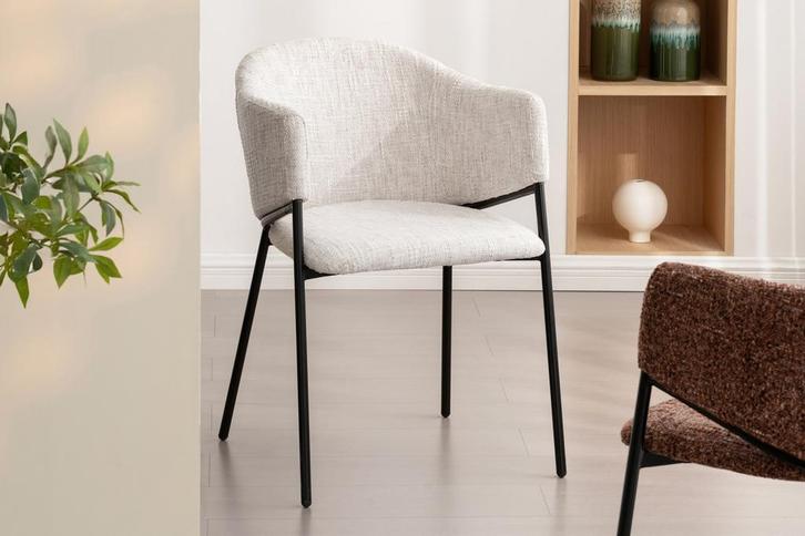 Design Stoel NOBLESSE beige chenille zwart metalen frame -, Huis en Inrichting, Stoelen, Ophalen of Verzenden