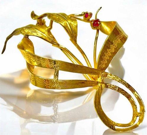 Broche - 18 karaat Geel goud Robijn - Handgemaakt, Sieraden, Tassen en Uiterlijk, Antieke sieraden