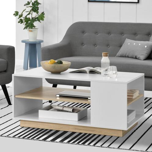 Salontafel Trelleborg 100x60x46 cm wit en eikenkleurig, Huis en Inrichting, Tafels | Salontafels, Nieuw, Verzenden