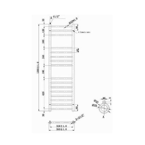 EH Design Radiator Athena 35x120 cm Geborsteld RVS Chroom, Doe-het-zelf en Verbouw, Sanitair, Ophalen of Verzenden