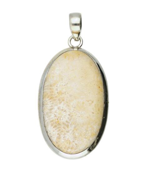 Zilveren Fossiel koraal ovaal XL hanger, Sieraden, Tassen en Uiterlijk, Kettinghangers, Verzenden