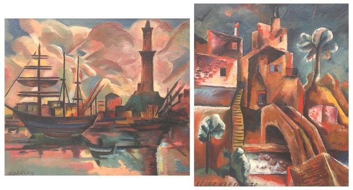 Cesar Klein (1876-1954), Boot in haven/Zuidelijk landschap, Antiek en Kunst, Kunst | Overige Kunst