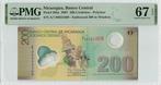 2007 Nicaragua P 205a 200 Cordobas Polymer Pmg 67 Epq, Verzenden