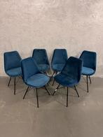 Velvet Kuipstoelen Kick Collection / Set van 6, Huis en Inrichting, Stoelen, Nieuw, Vijf, Zes of meer stoelen, Blauw, Metaal