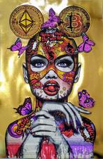 Margot Laffon - Miss Butterfly Bitcoin- Series Gold., Antiek en Kunst, Kunst | Schilderijen | Modern