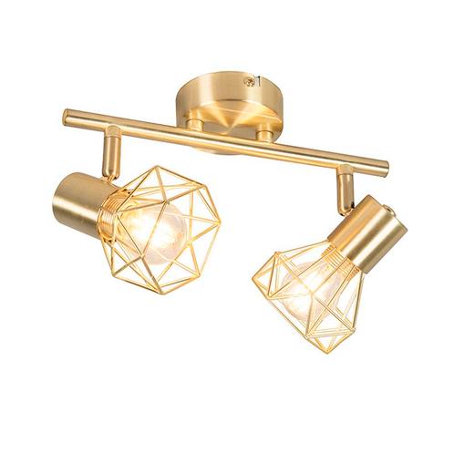 Art deco spot messing draai- en kantelbaar 2-lichts - Mosh, Huis en Inrichting, Lampen | Spots, Nieuw, Overige materialen