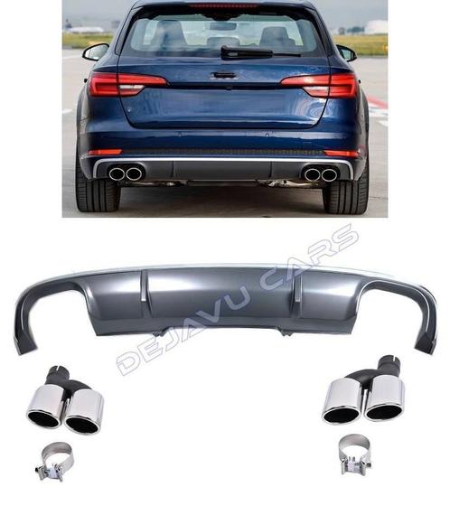 S4 Look Diffuser + Uitlaat sierstukken voor Audi A4 B9, Auto-onderdelen, Carrosserie en Plaatwerk, Achter, Bumper, Nieuw, Audi