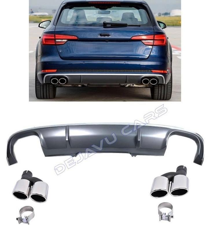 S4 Look Diffuser + Uitlaat sierstukken voor Audi A4 B9, Auto-onderdelen, Carrosserie en Plaatwerk, Achter, Bumper, Nieuw, Audi