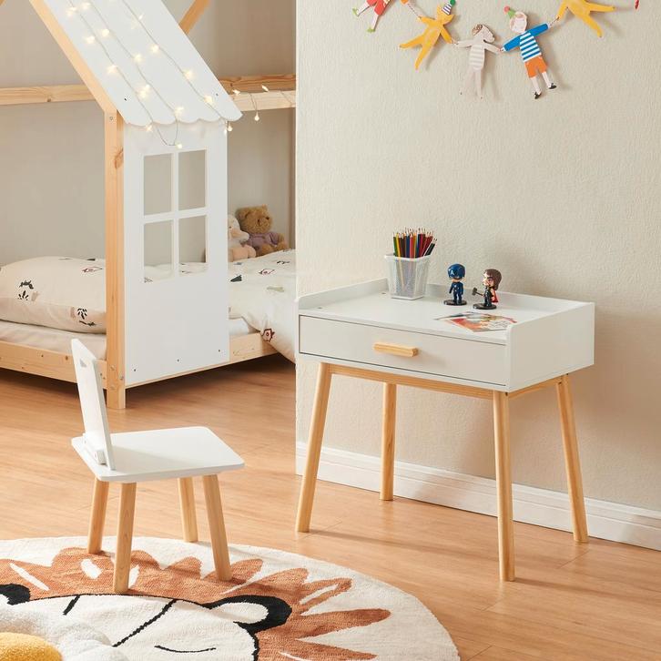 Kindertafel met kinderstoel Skjervøy naturel en wit [en.casa, Kinderen en Baby's, Kinderkamer | Tafels en Stoelen, Verzenden