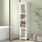 Hoge Badkamerkast met Rotan Deuren en Open Vakken, Verzenden, Nieuw