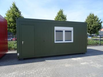 Kantoorunit 6 x 3 meter – open ruimte (RAL 6003, Olijfgroen) beschikbaar voor biedingen