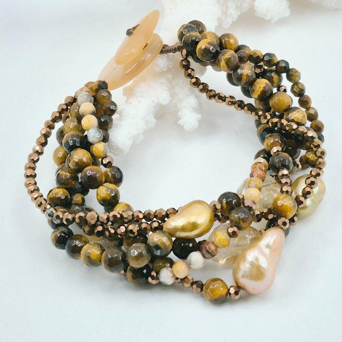 Agata - Armband - Tijgeroog en parels, Antiek en Kunst, Curiosa en Brocante