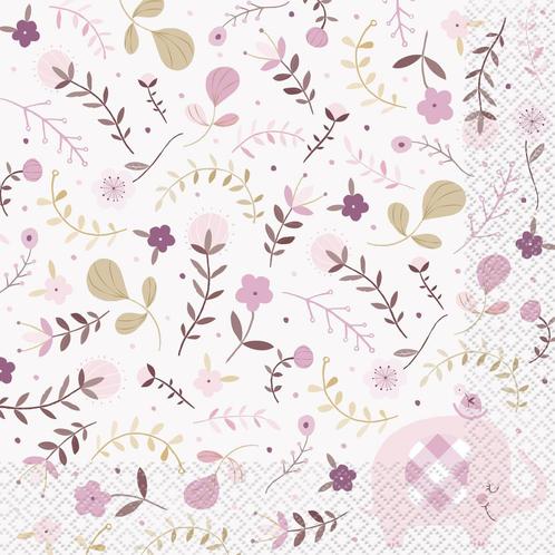 Baby Olifant Servetten Bloemen 33cm 16st, Hobby en Vrije tijd, Feestartikelen, Nieuw, Verzenden