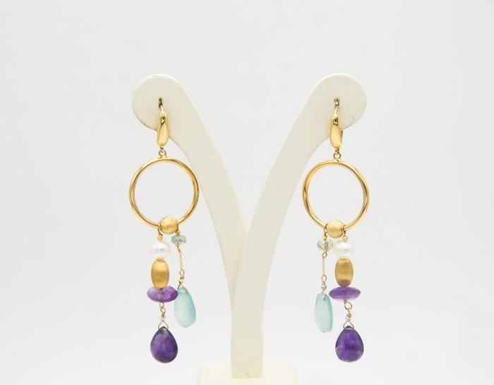 Oorbellen - 18 karaat Geel goud Chalcedoon - Amethist, Sieraden, Tassen en Uiterlijk, Oorbellen