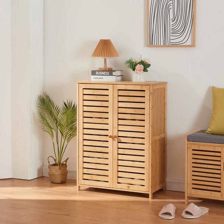 [en.casa] Schoenenkast Klamp 87,5x66x33 cm bamboe, Huis en Inrichting, Kasten | Schoenenkasten, Verzenden