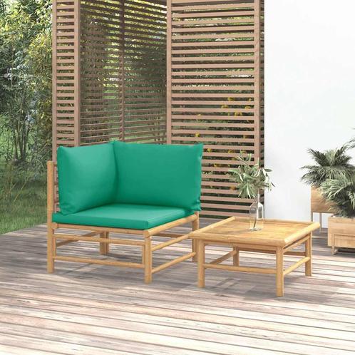 vidaXL 2-delige Loungeset met kussens bamboe groen, Tuin en Terras, Tuinsets en Loungesets, Loungeset, Nieuw, Hout, Verzenden