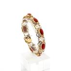 Gouden armband met bloedkoralen; Antiek | 18,5 cm (vintage), Sieraden, Tassen en Uiterlijk, Armbanden, Gebruikt, Overige kleuren