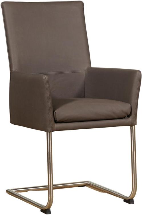 Grijze leren industriële eetkamerstoel - poot rond rvs - Ran, Huis en Inrichting, Stoelen, Eén, Overige kleuren, Nieuw, Leer, Ophalen of Verzenden