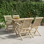 vidaXL 5-delige Tuinset massief teakhout grijs, 4 zitplaatsen, Verzenden, Nieuw, Tuinset