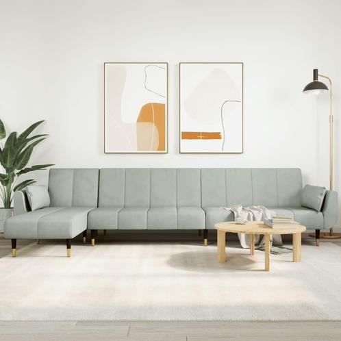 vidaXL Slaapbank L-vormig 275x140x70 cm fluweel lichtgrijs, Huis en Inrichting, Banken | Bankstellen, Nieuw, Minder dan 150 cm