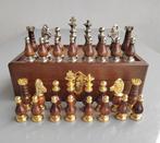 Schaakspel - vintage europeo in legno e ottone con scatola e