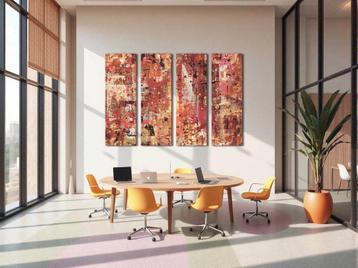 Abstracte kunst gemaakt door Emiel. In rood oranje en geel beschikbaar voor biedingen