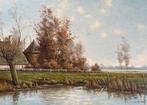 Gien Brouwer (1944-2023) - Hollands platteland landschap met, Antiek en Kunst, Kunst | Schilderijen | Klassiek