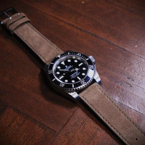 Horlogeband Nubuck stierenleder Moonstone Grey, Sieraden, Tassen en Uiterlijk, Horloges | Heren, Nieuw, Verzenden